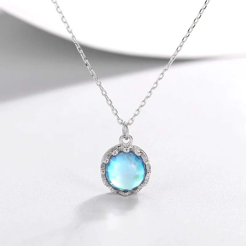 Qevila 45 см ожерелье из стерлингового серебра 925 пробы стеклянный хрустальный кулон из лунного камня ожерелье для женщин элегантные ювелирные изделия подарок колье ожерелье