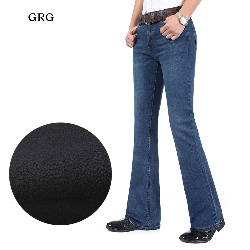 

Free Shipping High Quality 2019 Winter New Men Smart Casual Bootcut Fleece Jeans Business Flare Pants Plus Size Velvet Trousers