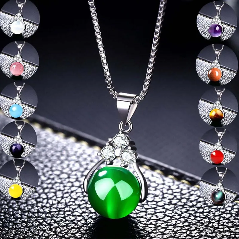 

2019 Fashion Natural Green Stone Transfer Ball Beads Pendant Necklaces Long Link Chain Crystal Necklaces Women Jewelry Gifts
