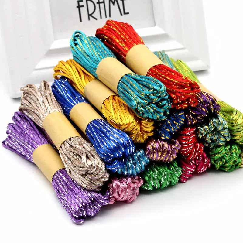 

2mm 10 meter Gold and silver side Chinese Knot Cord Rattail Satin Braided String Jewelry Findings Beads Rope for DIY Craft