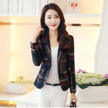 

2018 Autumn Women Plaid Blazers And Jackets Suit Long Sleeve Work Wear Jacket Plus Size Female Casual Coat Feminino Outerwear