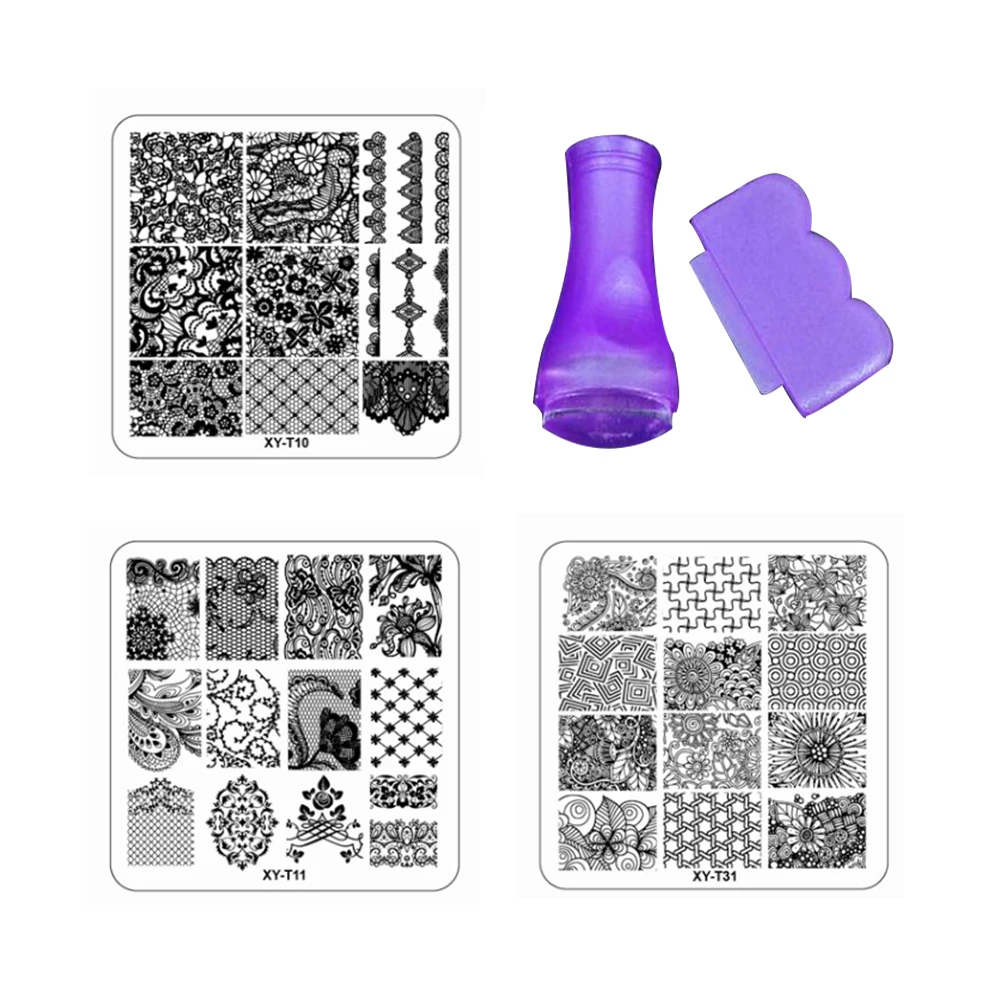 New Lace Nails Stamping Set Nail Art Plate Kits Lover Christmas DIY