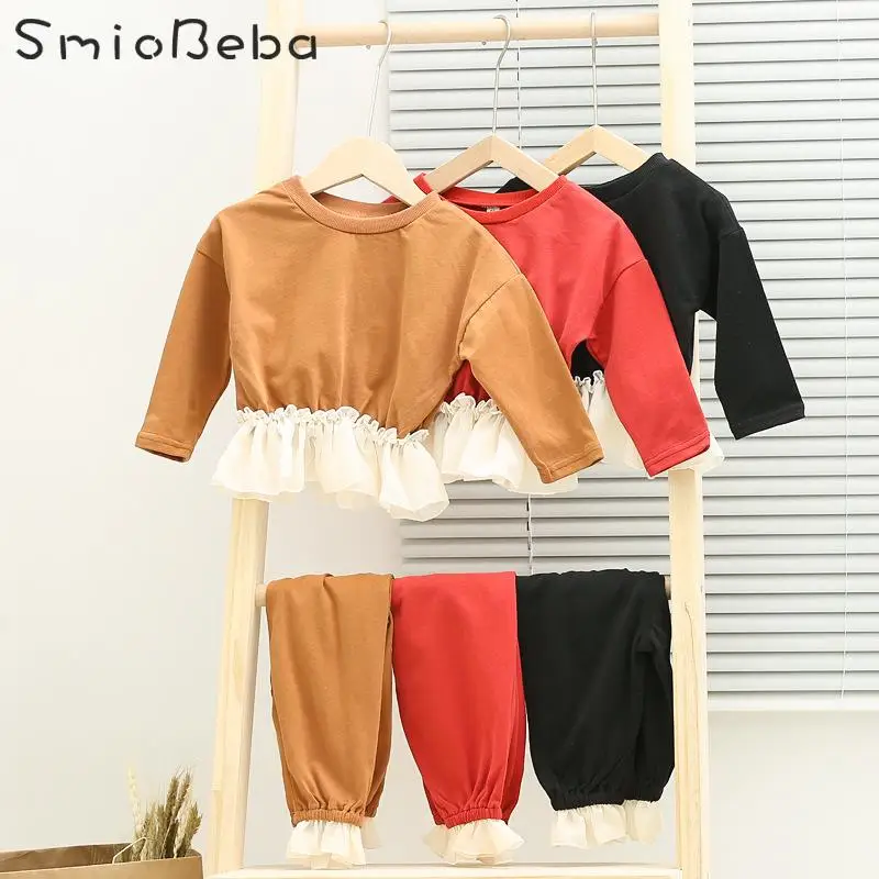 

Baby Sets Summer Bed Clothes 2Pcs Shirts Pants Infant Lace Stitching Sanitary Clothes Korean Two Piece Suit For Children Girls