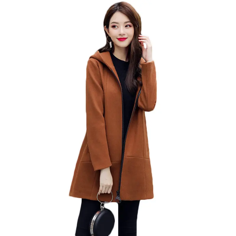 

Fashion Women Casual Woolen Jackets Overcoats 2018 Autumn Winter Coats Women Solid Color Hooded Woolen Blends Coats LQ390