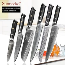 SUNNECKO 1-8 unids/set Chef cuchillo japonés cocina cuchillos afilados de Santoku cortar de cocina cuchillo Damasco herramienta de corte G10 manejar