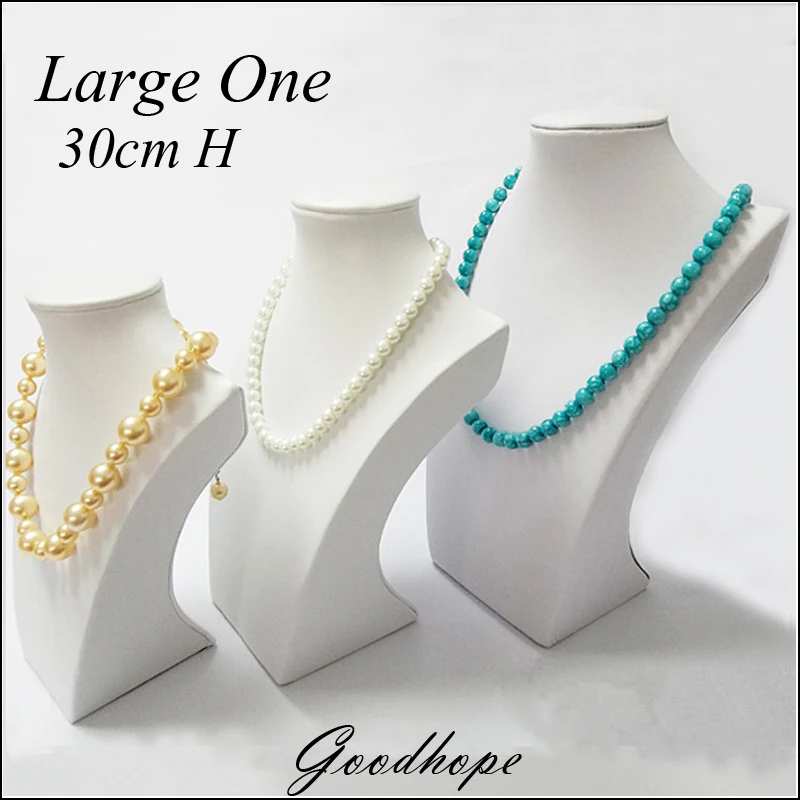 

11"H x 7" W Large WHITE LEATHERETTE JEWELRY DISPLAY BUST NECKLACE CHAIN PENDANT STAND HOLDER RACK TRINKET COUNTER TOP ORGANIZER