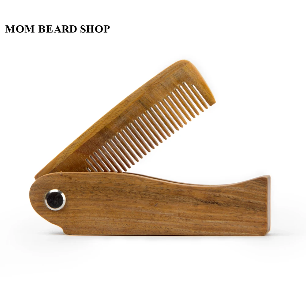 Men's Anti static Pocket Wooden Folding Beard Comb Beard Hair Massage