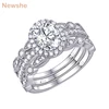 Newshe solide 925 en argent Sterling mariage bague de fiançailles ensemble pour les femmes forme ovale AAA Zircons Art déco bandes classique bijoux ► Photo 1/6