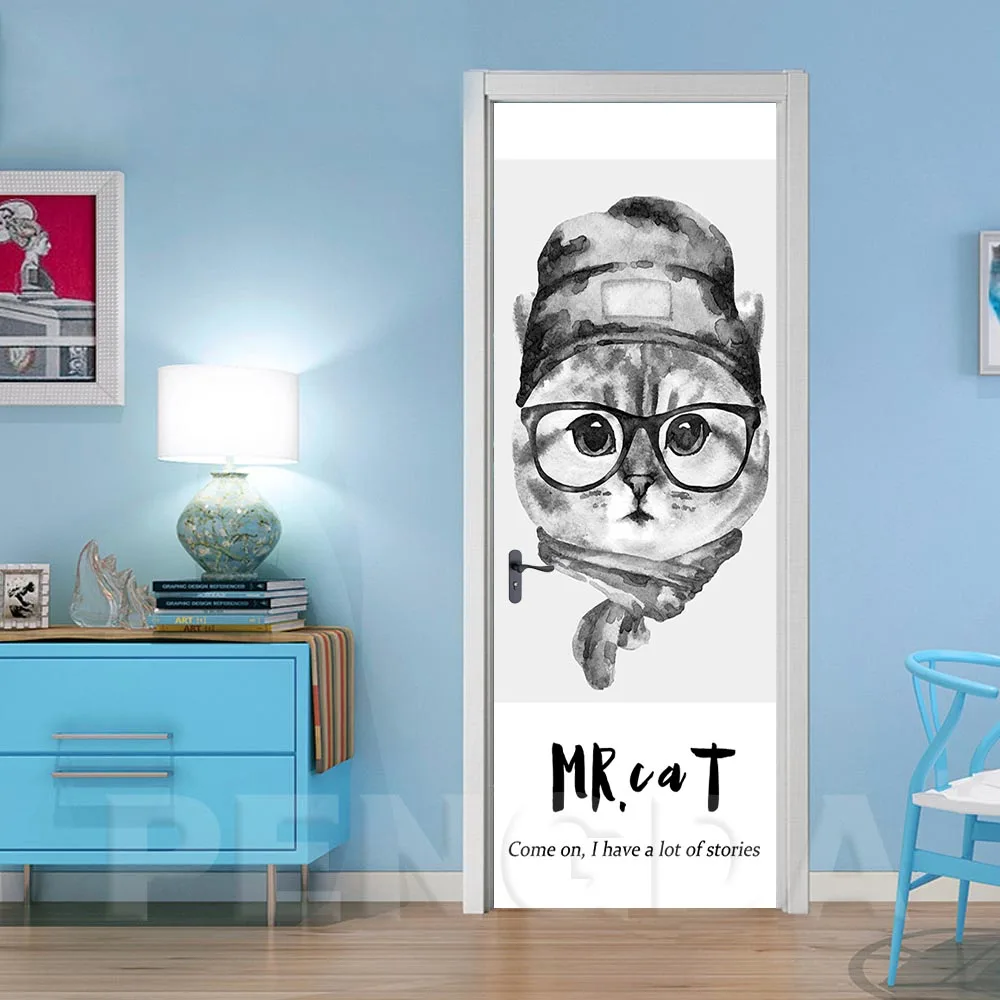 DIY ремонтная паста Водонепроницаемая самоклеющаяся черная и белая кошка ПВХ настенная бумага для спальни дверь наклейка печать картина домашний декор