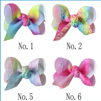 

100 BLESSING Girl 2.5" Diamond Rainbow ABC Hair Bow Clip Unicorn Clover Fruit