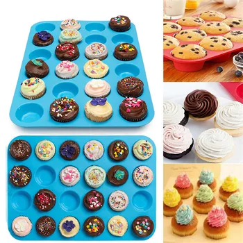 

Hot Sales Mini Muffin Cup 24 Hole Silicone Soap Cookies Cupcake Bakeware Mini Cake Pan Tray Mould Home DIY Cake Baking Tool Mold