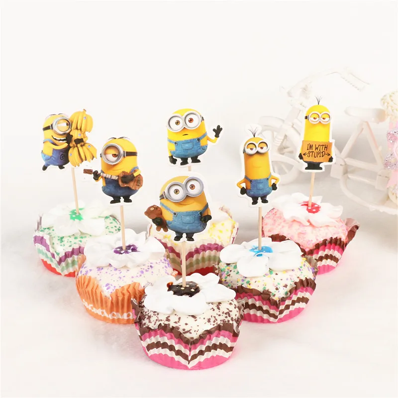 Baru 24 Pcs Kartun Minions Cupcake Toppers Memilih Lucu 