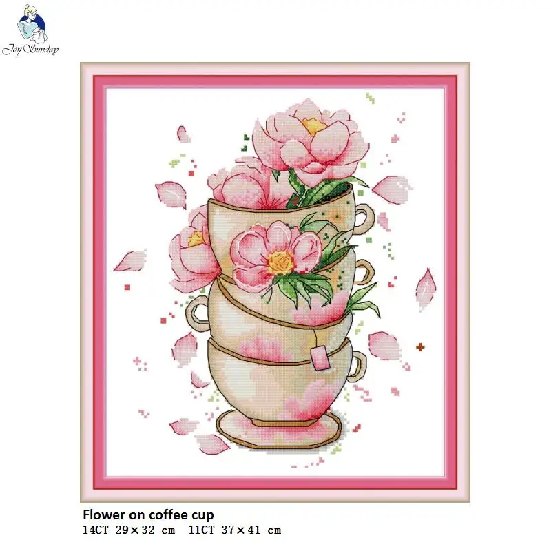 

Flower On Coffee Cup Patterns DIY Hand Made Cross Stitch Kits Printed Canvas DMC Cross-stitch Embroidery Needlework Home Decor
