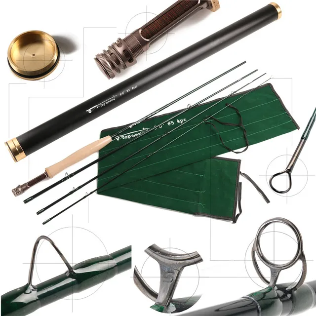Best price at $193 Cheap V-top 9FT 5wt 4pcs SK 40T/IM12 Carbon Fiber Fly fishing Rod ,AAAA Cork with Aluminium Tube Half-well FAST ACTION Fly Rod