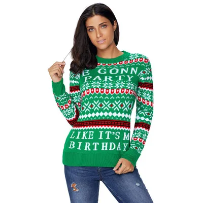 

2018 Hot Sale New Arrival Women's Autumn and Winter Fashion XL Christmas O-neck Long Sleeve Pullover Women's Sweater LC27777