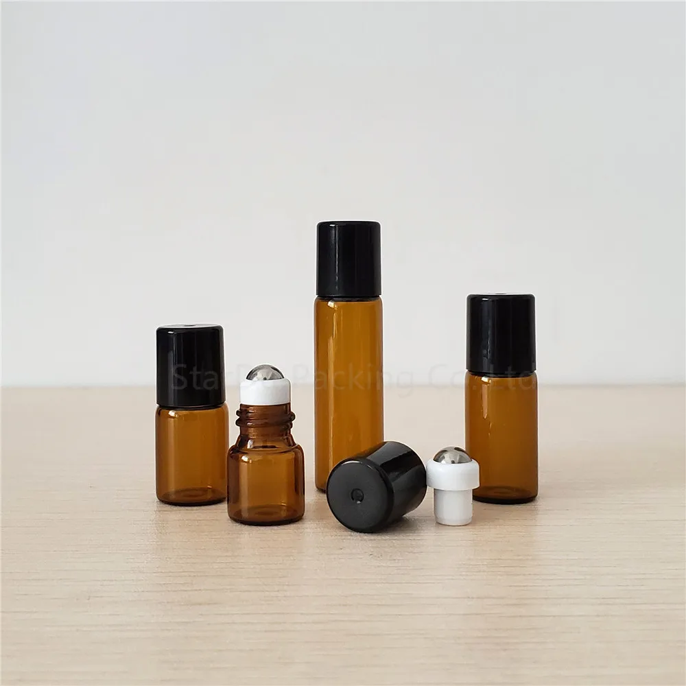 

50pcs/lot 1ml 2ml 3ml 5ml amber roll on perfume bottle, essential oil rollon bottle, small glass roller container