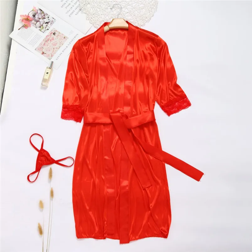 Free Size Solid Lace Women Sexy Silk Sleepwear Pajamas Underwear Lingerie Sleepwear Night Soft Clothes Conjuntos De Mujer 40JA15 (32)