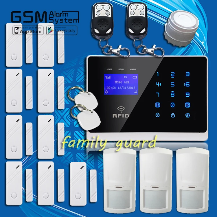 

DHL Free Shipping!APP LCD Wireless GSM SMS TEXT Touch Keypad Menu screen Alarm System RFID+3PCS PIR+9 Door sensor High Quality