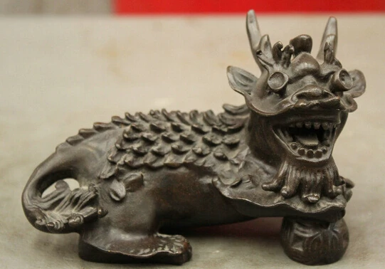 

bi003665 6" Folk Chinese FengShui Pure Bronze Dragon Kylin Beast Animal Statue Sculpture