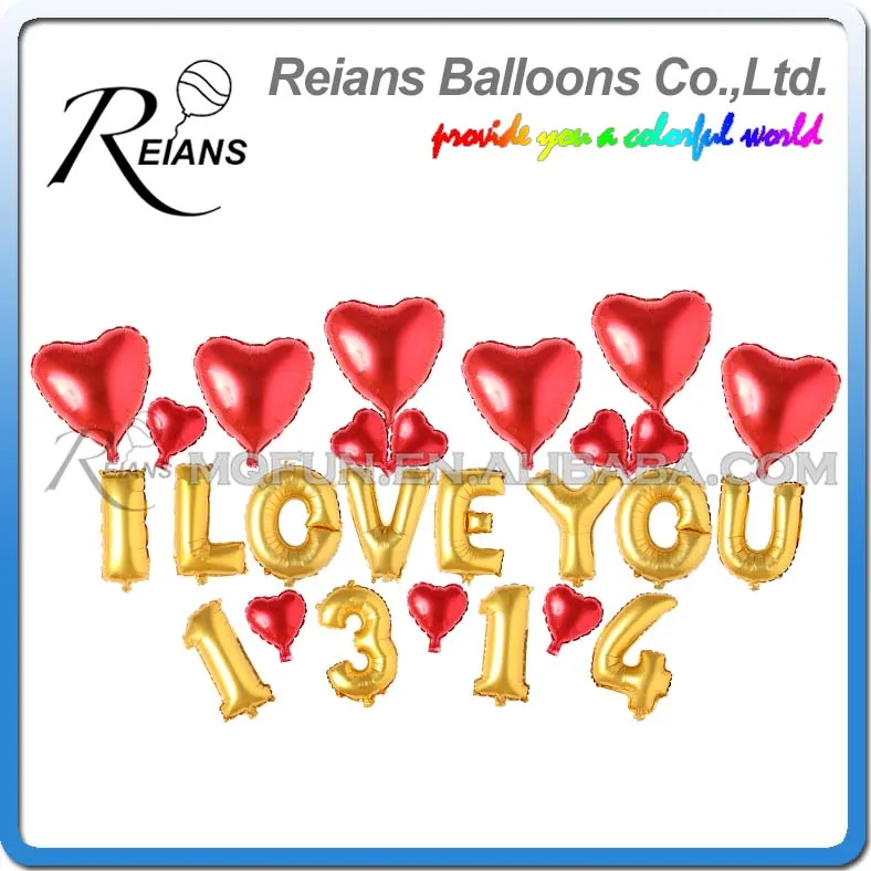

50 Sets Reians Cartoon Red Heart I LOVE YOU 1314 Wedding Party Decoration Letter Number Helium Air Aluminum Foil Balloons Set