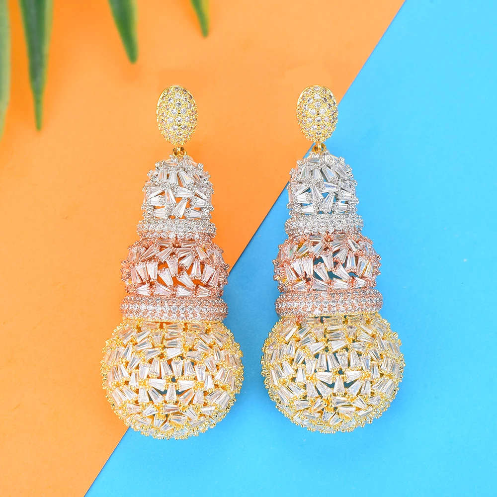 

Luxury PineappleFull Mirco Cubic Zircon Nigerian Dubai Wedding Earrings in Jewelry Charms Elegant Long Dangle Earrings For Women