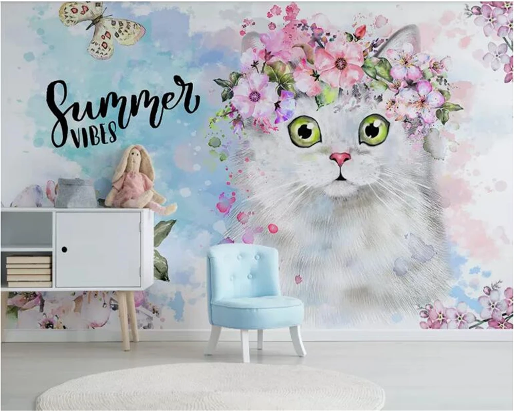 

beibehang Cute fashion wallpaper on the grass a group of cats self-portrait like children's house background 3d wallpaper tapety