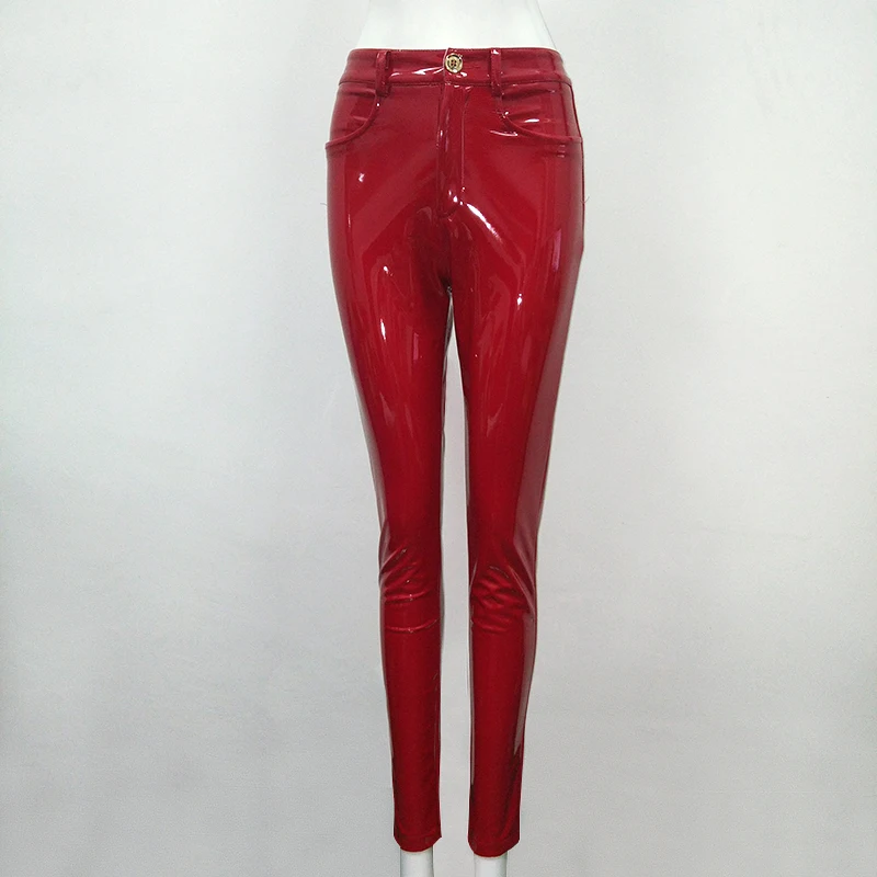 High Quality Celebrity Pink Brown Red Black Leather Stretch Pants Sexy Fashion Boycon Pant High Quality Celebrity Pink Brown Red Black Leather Stretch Pants Sexy Fashion Boycon Pant