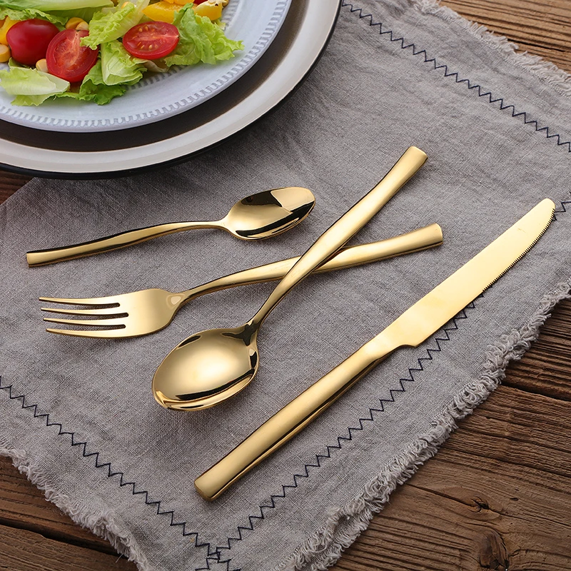 

KuBac Hommi 24Pcs Pure Gold Cutlery Set Stainless Steel Tableware Sets Fork Knife Golden Dinnerware Set Drop Shipping