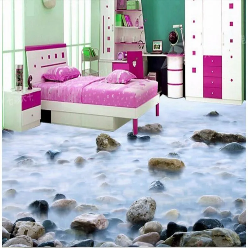 Custom flooring HD pebble bathroom 3D floor painting three dimensional