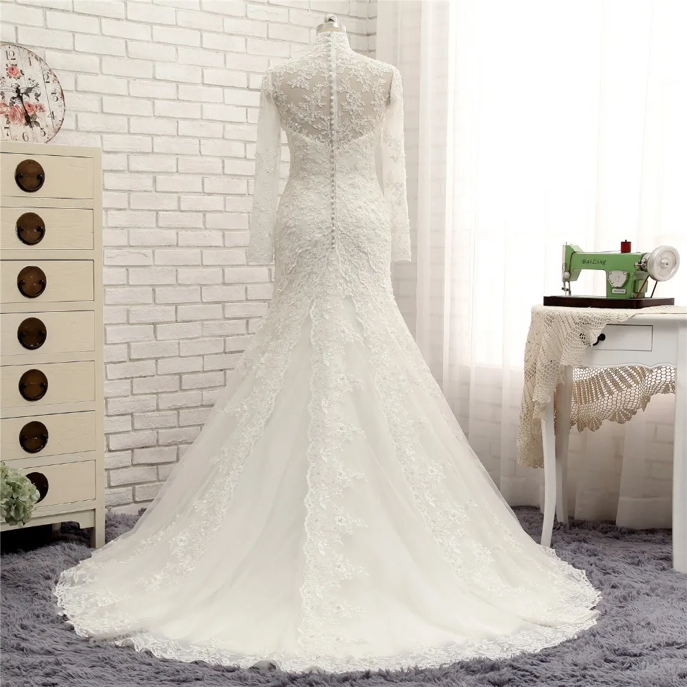 Long Sleeve V-neck Lace Mermaid Wedding Dress