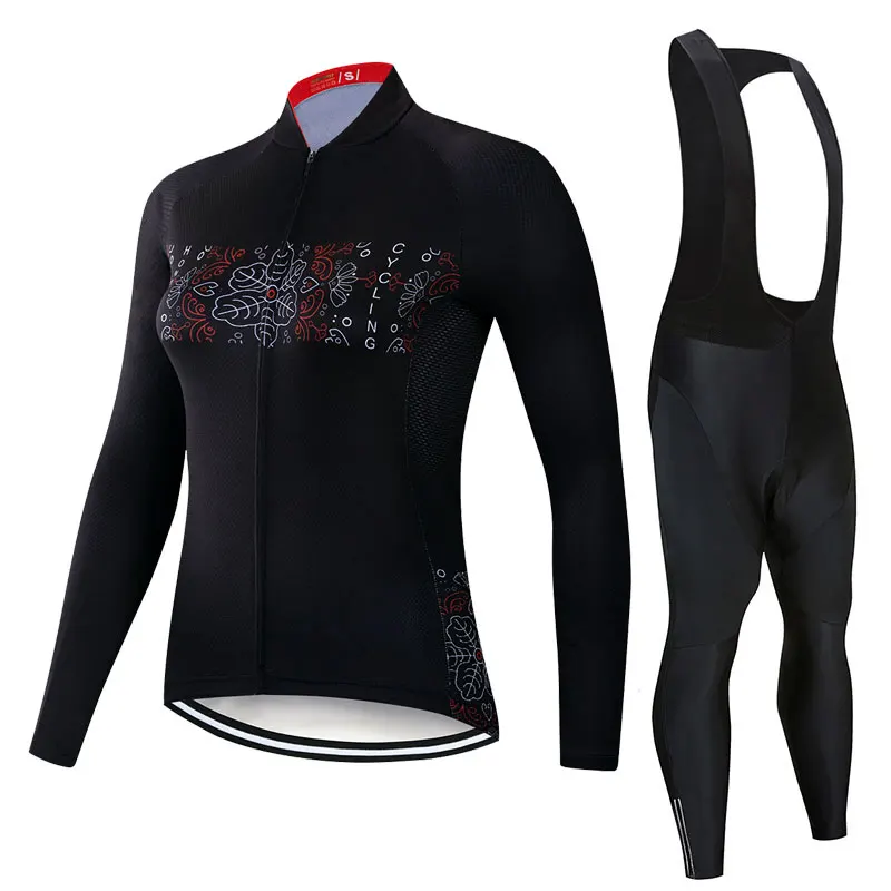Для женщин с длинным рукавом набор для велоспорта быстросохнущая одежда для езды на велосипеде 3D обивка Спорт Трикотажные изделия Индивидуальные/ Услуги - Цвет: Black Strap