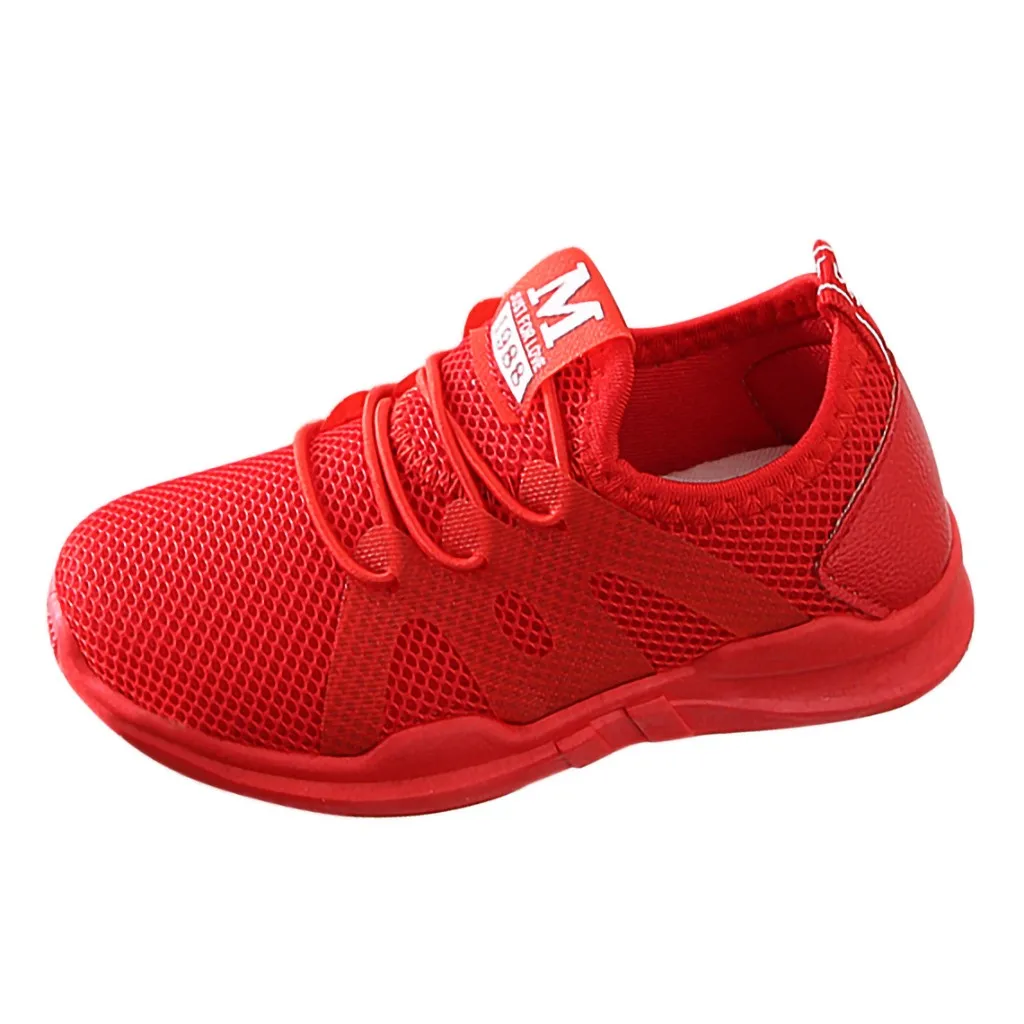 New Sale Mesh Sport Run Sneakers Casual Shoe Fashionable Children Infant Kids Baby Girls Boys Letter Kids shoes Breathable - Цвет: Red