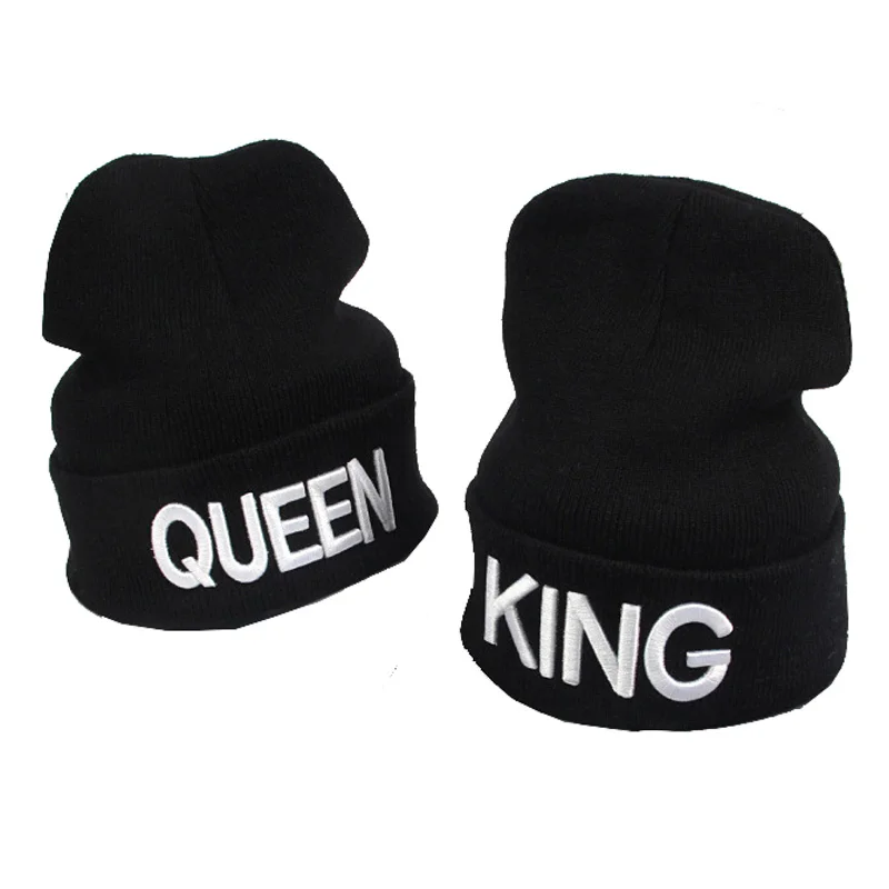 

2019 Winter Warm Skullies Beanies Knit KING QUEEN Hat Skullies Bonnet Hats For Men Women Beanie Ski Embroidery Cap S4