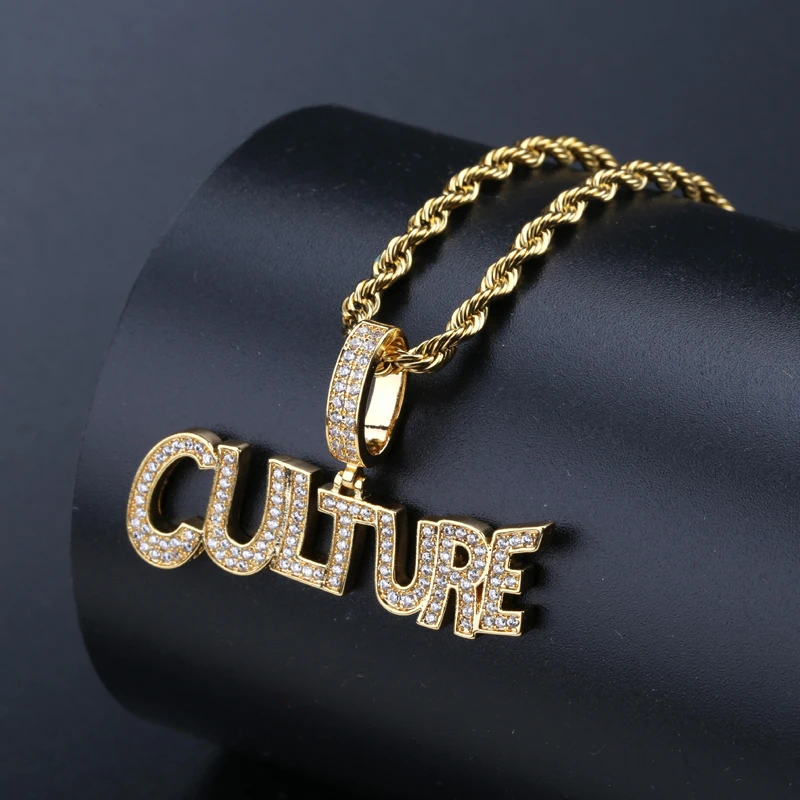 

Fashion CULTURE Personality Irregular Letter Pendant Personality Micro setting Zircon Men's HipHop Necklace