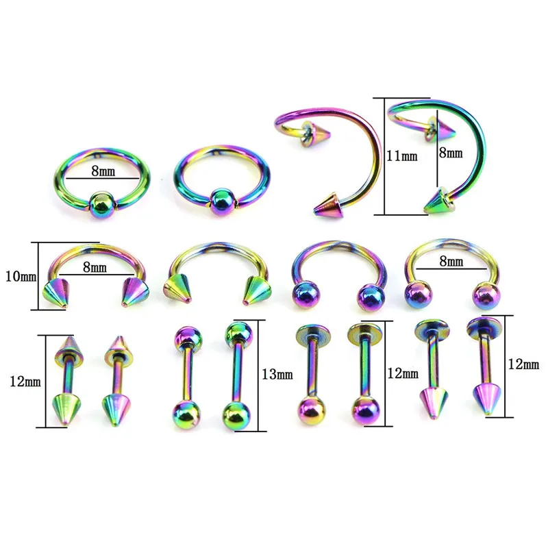 8/16 шт./компл. бровей Бар губы нос Pircing Нержавеющая сталь ухо шпильки Нержавеющая сталь смешанные ювелирное изделие для тела, модный набор для пирсинга