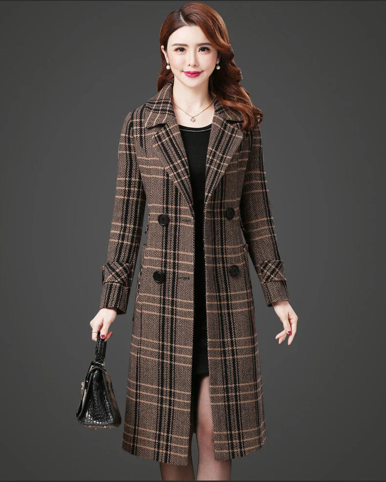 Женская Клетчатая Шерстяная Куртка от кутюр, осенняя клетчатая куртка, корейская модная одежда, темпераментные длинные шерстяные пальто, толстые B4231