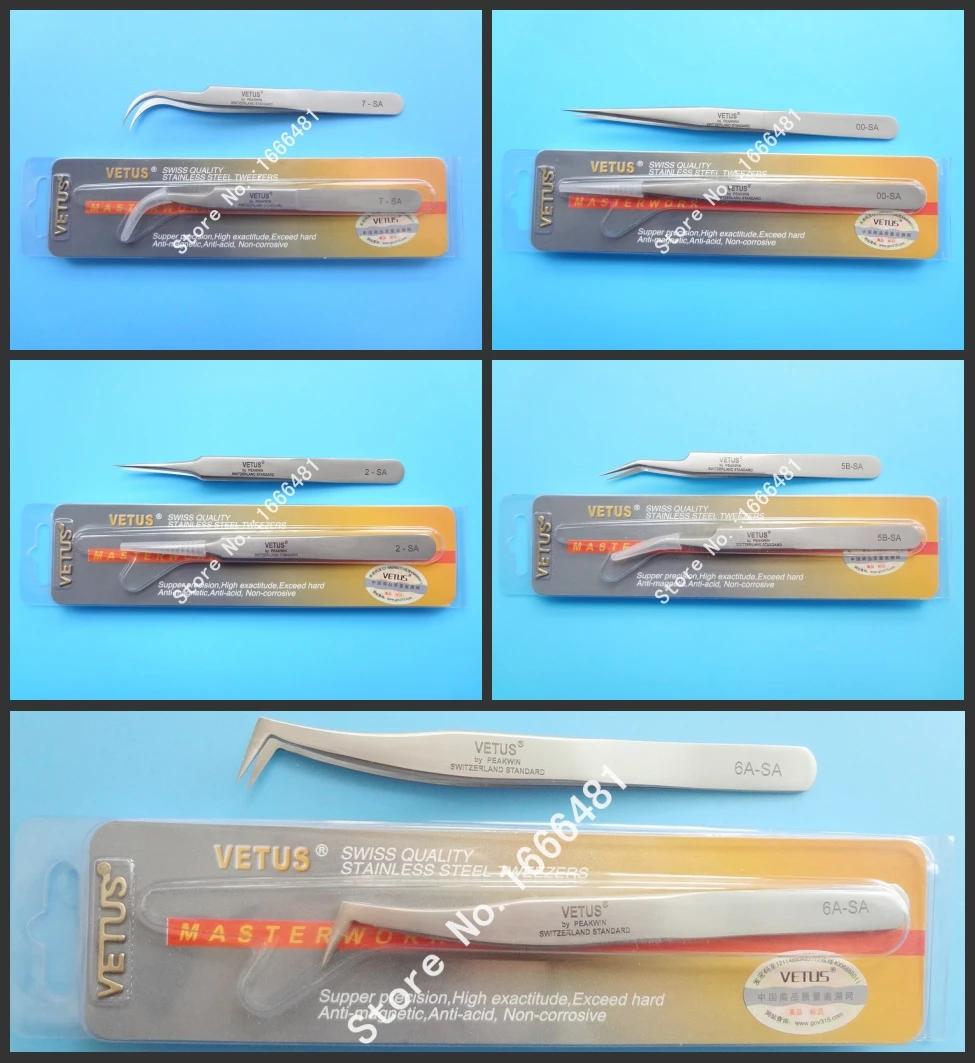 

10 pcs/lot Eyelash Vetus Tweezers Vetus 00-SA,6A-SA,2-SA,5B-SA,7-SA
