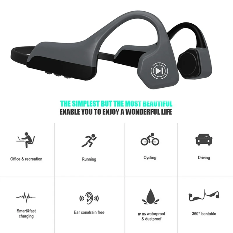 VTIN V8 Bone Conduction Wireless Bluetooth Earphone IPX5 Waterproof Outdoor Sport Headset with Microphone Handsfree Headsets     (37)