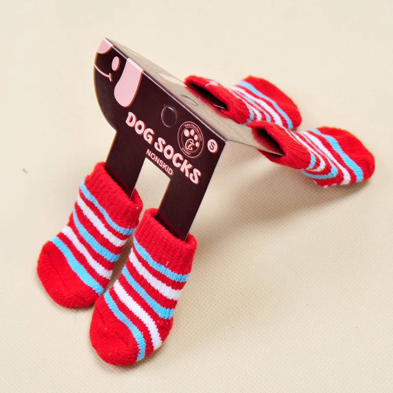 4 шт./компл. мягкий теплый Носки для собак противоскользящие точки кнопка Прекрасный Товары для собак носок одежда одежды S-XL