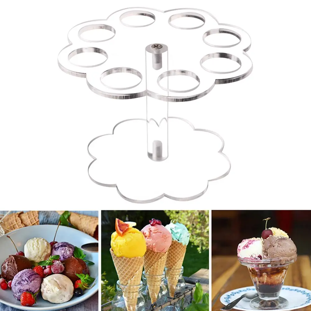 

8 Holes DIY Detachable Ice Cream Cone Holder Transparent Party Home Display Graduation Stand Practical Kitchen Reusable Acrylic