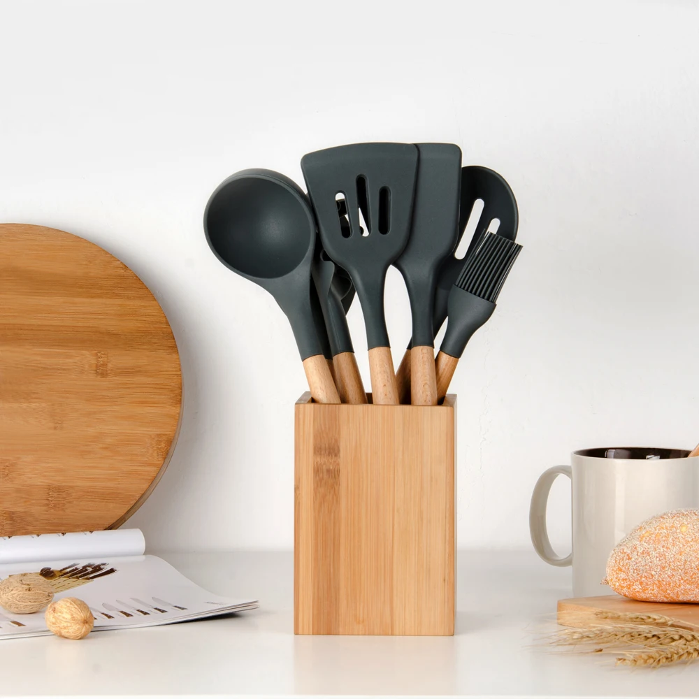 

Sowoll Silicone Kitchenware Cooking Set Good Spatula Heat-resistant Soup Spoon Non-stick Special Cooking Shovel Kitchen Tools