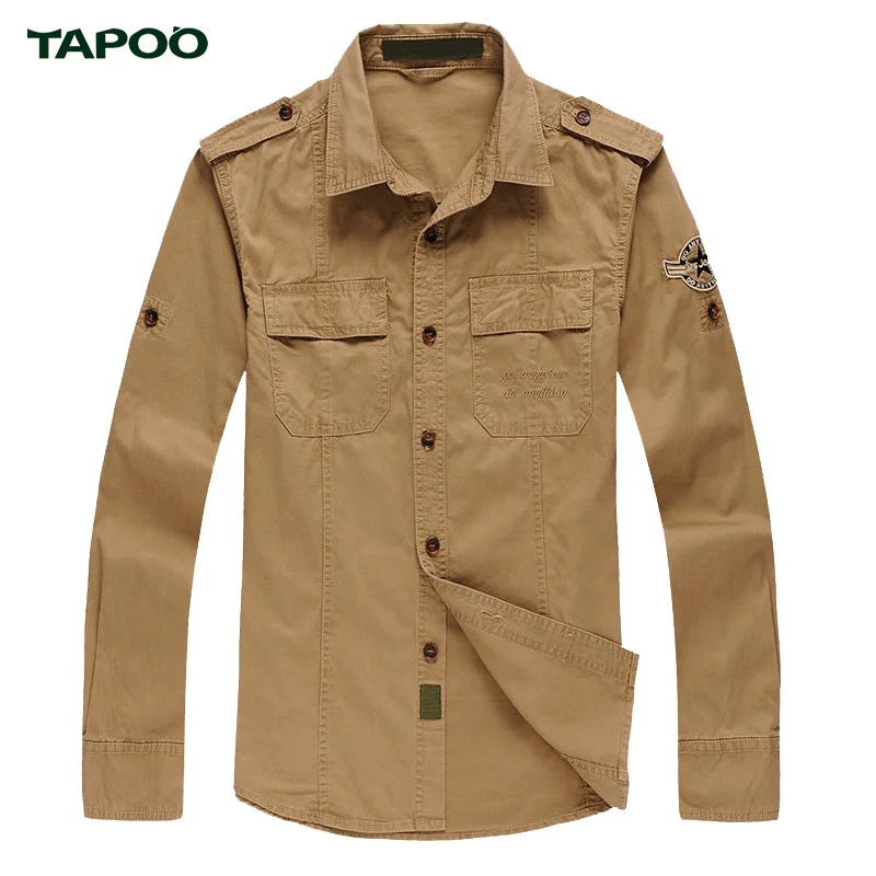 TAPOO Военный Стиль Мужчины Рубашка С Длинным Рукавом Luxury Brand Design Сорочка Homme