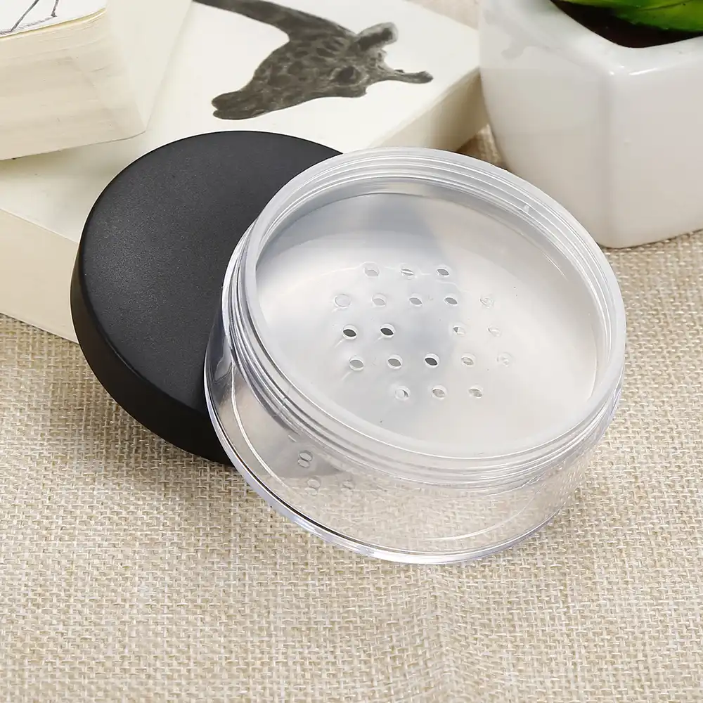 30g/50g Plastic Loose Powder Jar With Sifter Empty Cosmetic Container Black Matte Cap Makeup