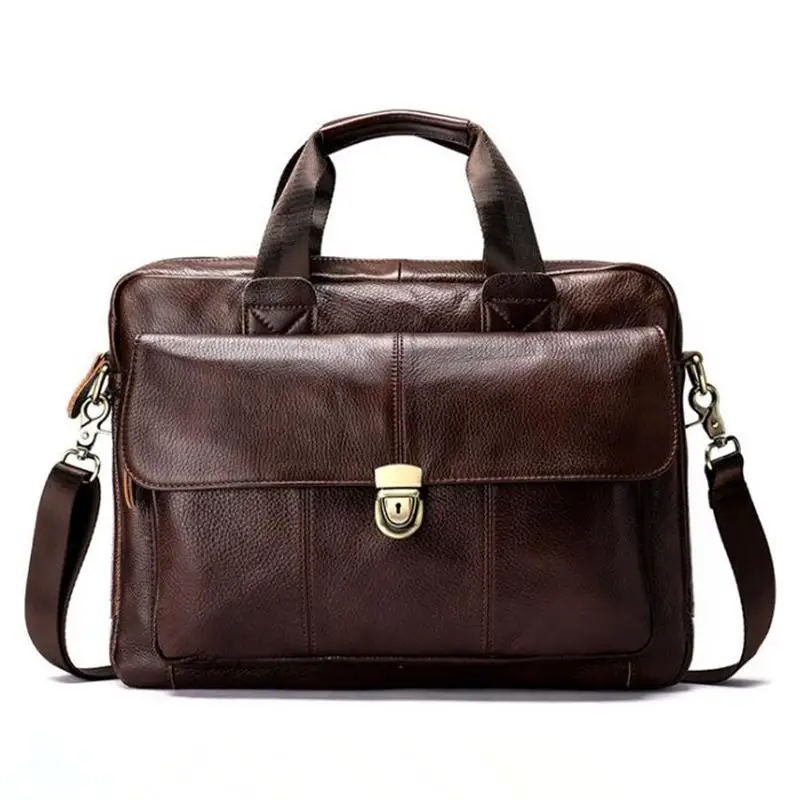 

New Mens Bags Leather Genuine Zipper Briefcases Laptop Computer Handbag Men's Business Messenger Shoulder Crossbody Bags For Men