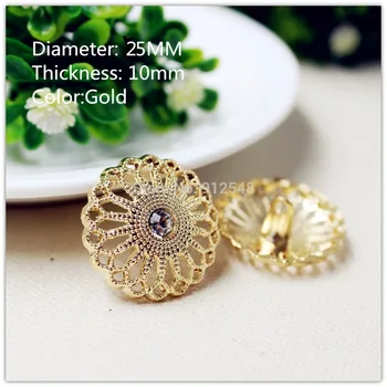 

15418165 10pcs,metal&Rhinestones buttons for clothing in Gold Color,Pierced Decoration,garment accessories DIY material JS065