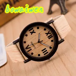 Bowaiwen #0028 женские часы римские цифры деревянный кожаный ремешок аналоговые кварцевые модные наручные часы мужские и женские Relojes Hombre 2017