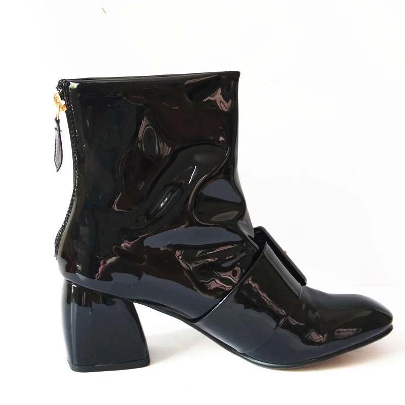 dark Fur Black Red Bout Red 4 Hiver 9 Bottes Bottines Hauts Us dark Verni Ol Nouveau black Talons Cuir Martin Femmes Épais En Carré Fur Doux 1fB8RUwq