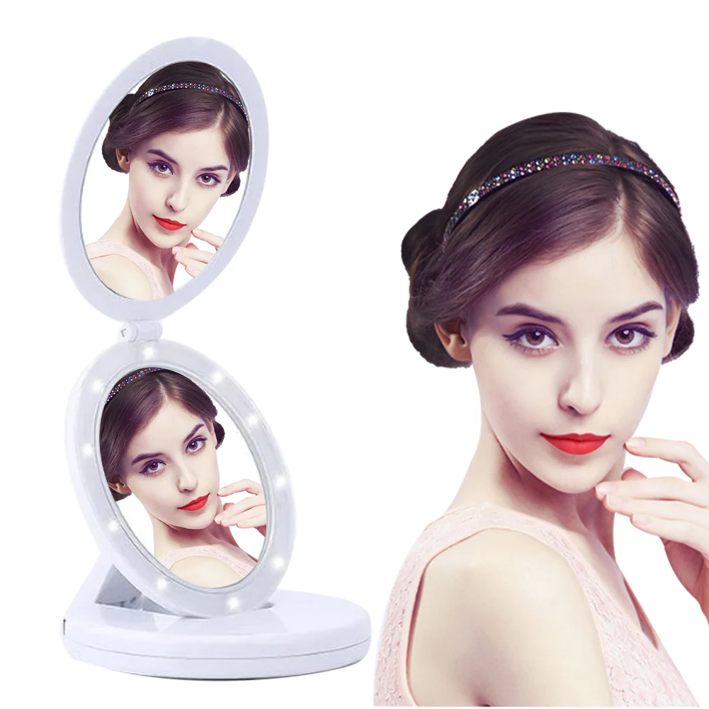 1X/5X Magnification LED Lighted Makeup Mirror Double Folding Travel Portable Mirrors NShopping