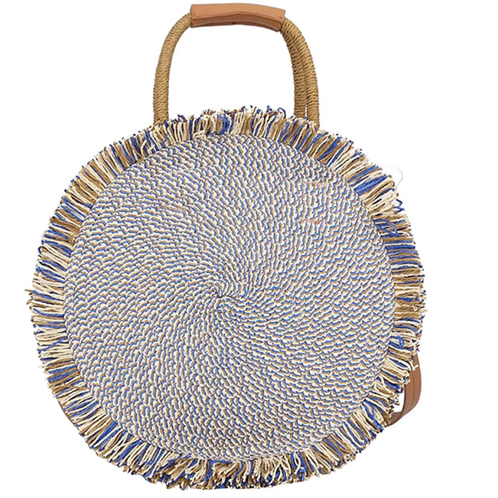 ISHOWTIENDA Fashion Women's Open Straw Solid Color Messenger Bag Round Bag Shoulder Bag Bolsa Feminina