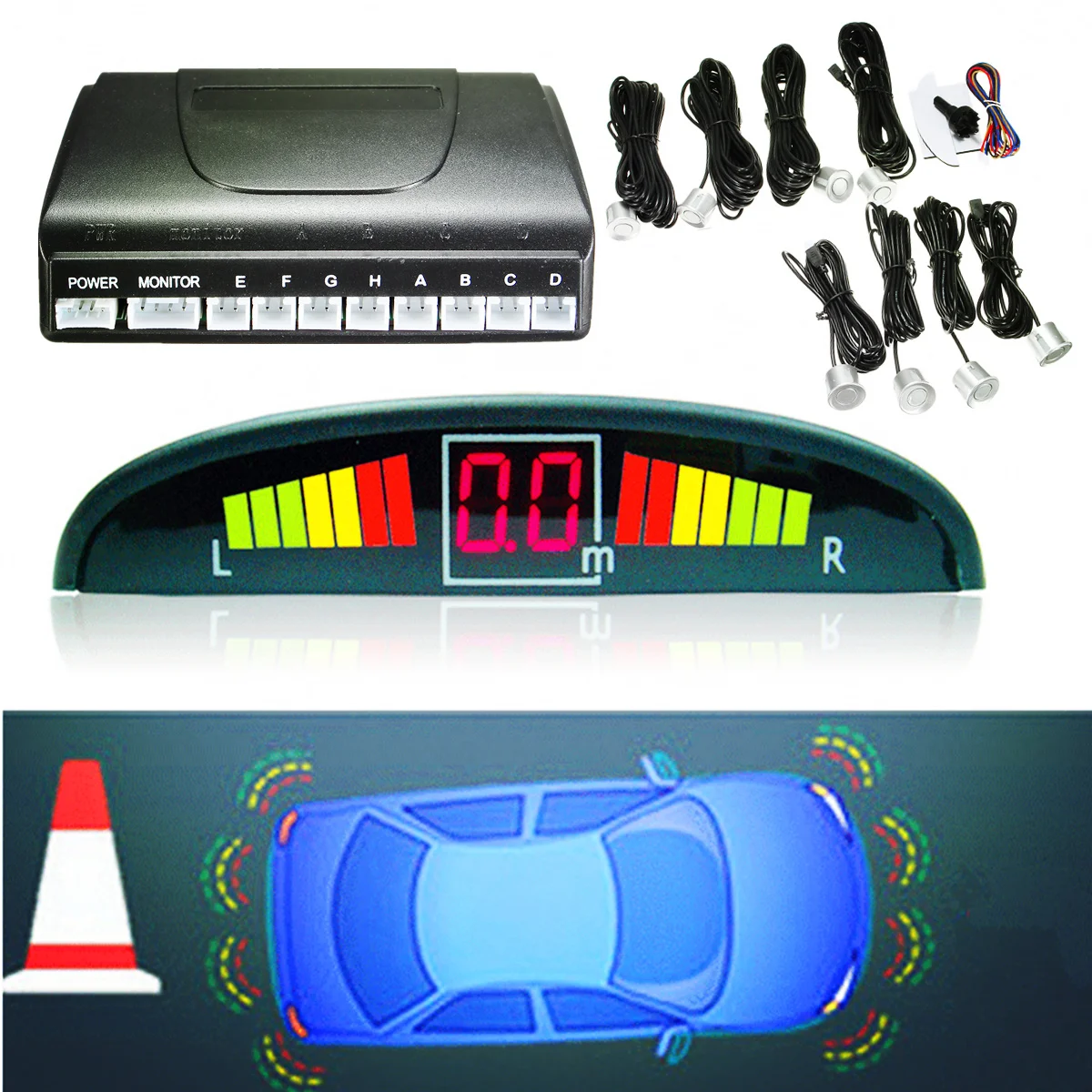 

8 Rear & Front View Car Parking Sensor With LCD Display Monitor Auto Reverse Backup Parking Radar Buzzer Alarm Detector System